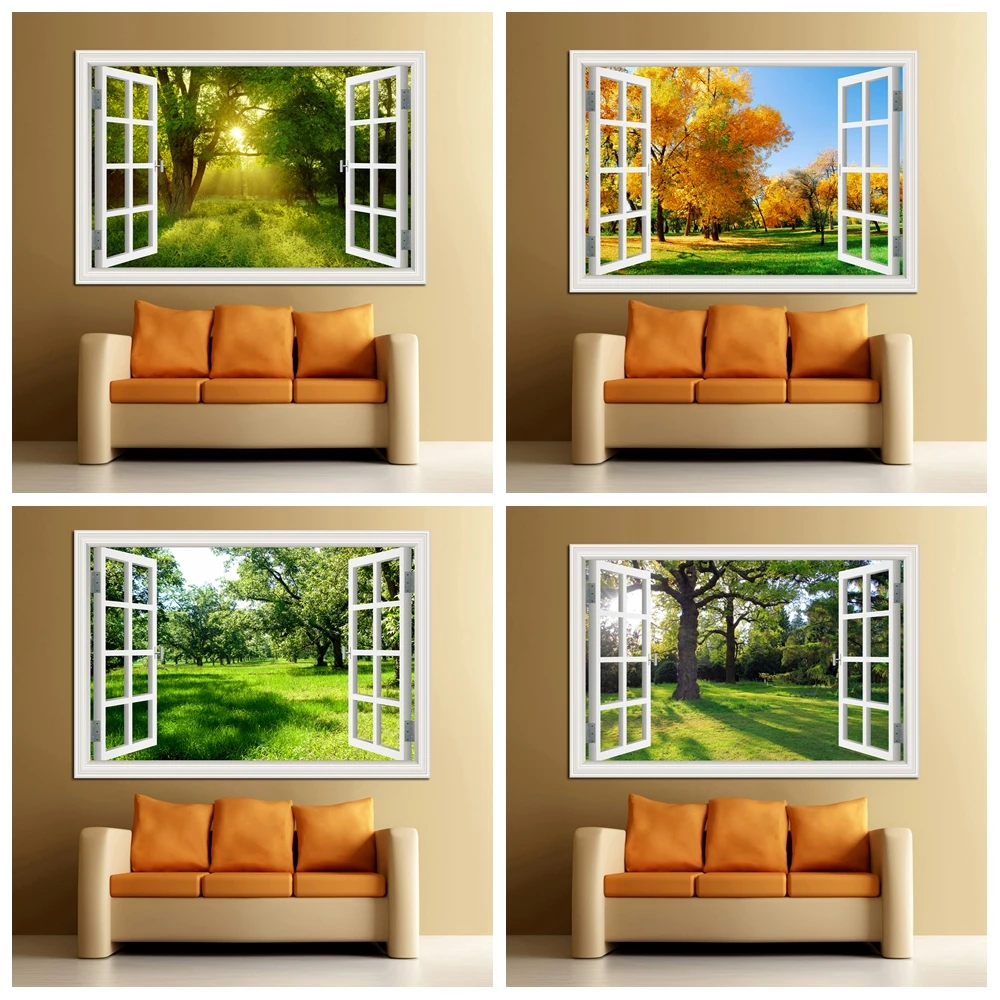 Commercial Kitchen Tiles - Stiker Dinding Lanskap Jendela 3D Hutan