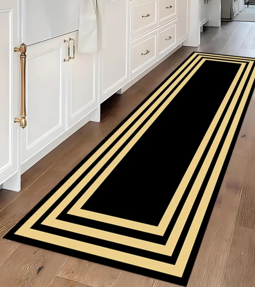 Commercial Kitchen Non Slip Flooring - Karpet Mewah Motif Kunci Yunani Hitam